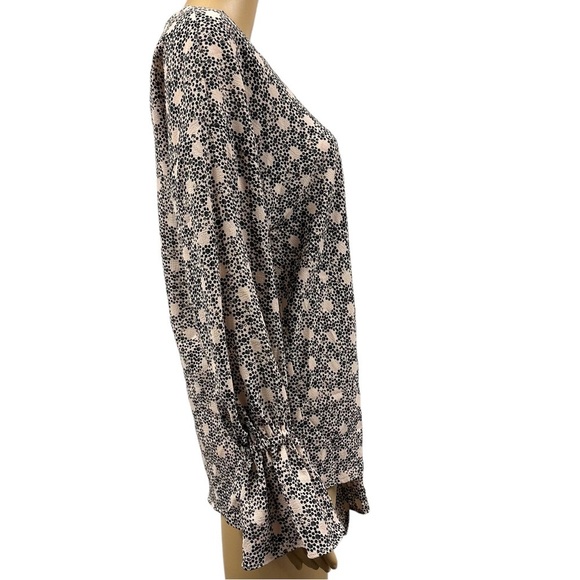 Y2K Juicy Couture Pink Black Blossom Rain Tie Front V Neck Top Blouse Medium - Picture 3 of 11